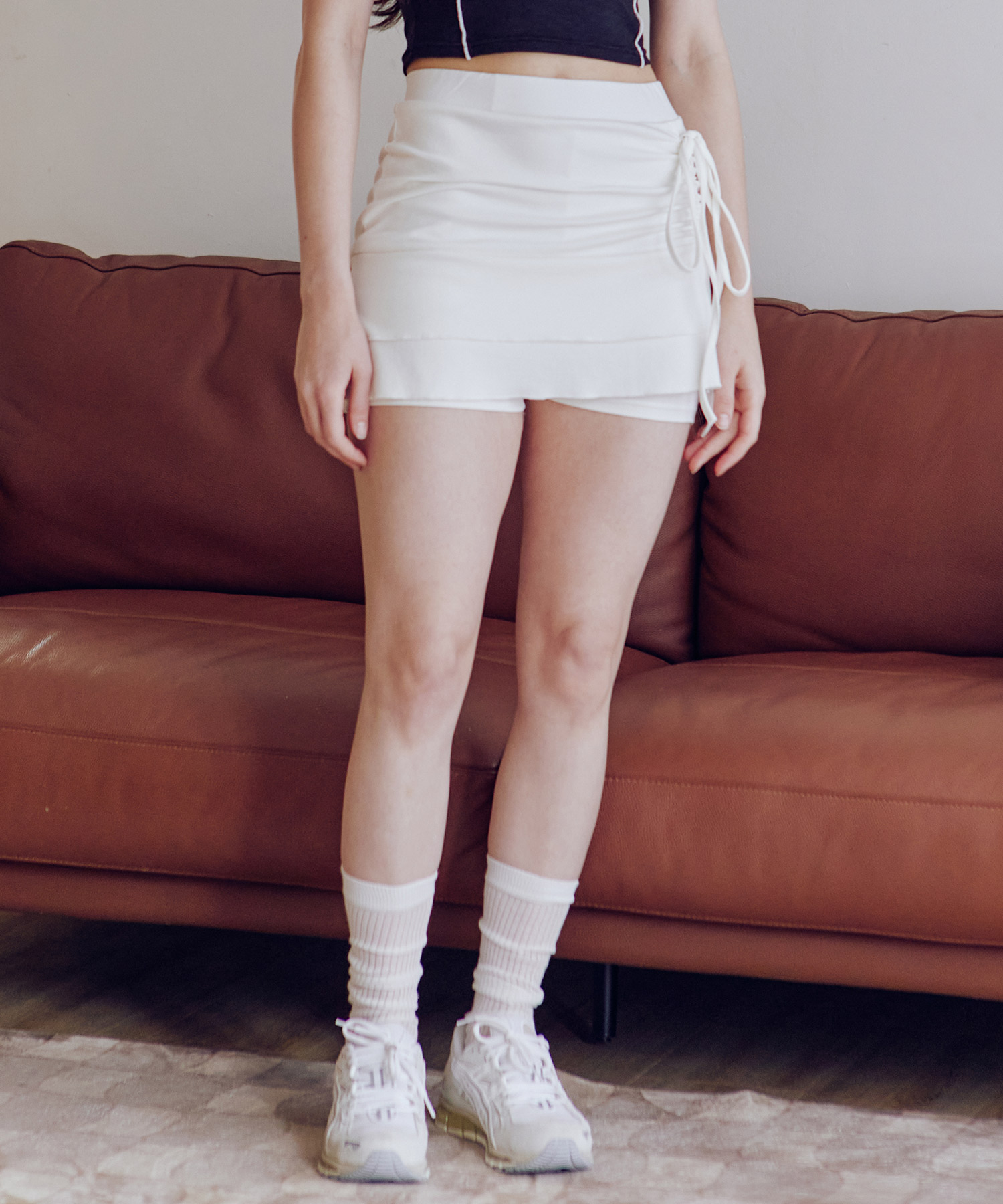 예약 배송 5월 31일_제나 리본 셔링 스커트 팬츠 [WHITE] 김나영이 착용한 제로플래닛
