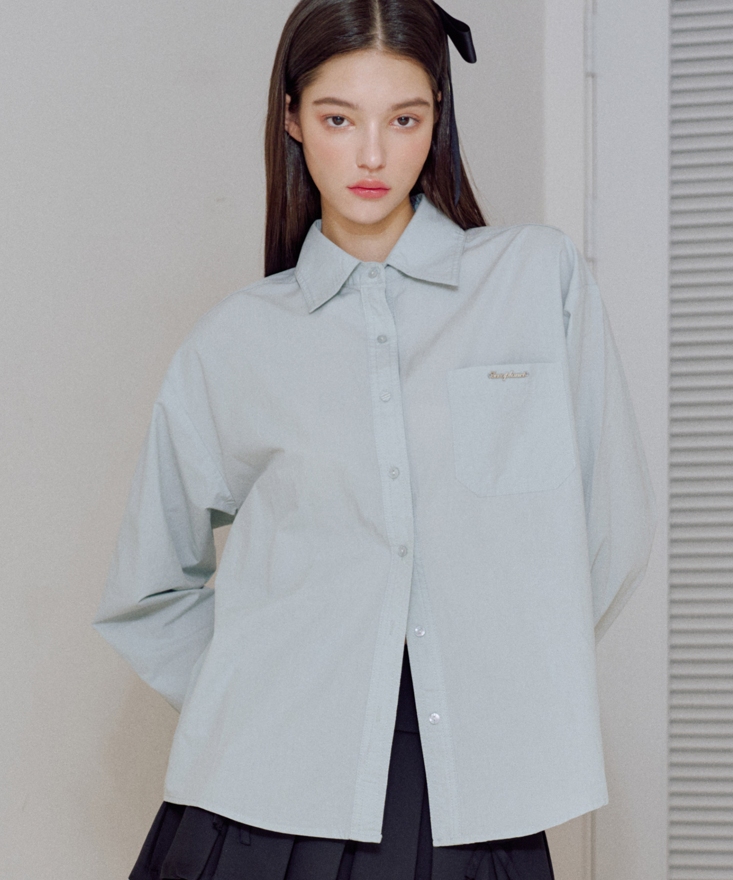 베이직 오버핏 셔츠 [BLUE] 김나영이 착용한 제로플래닛